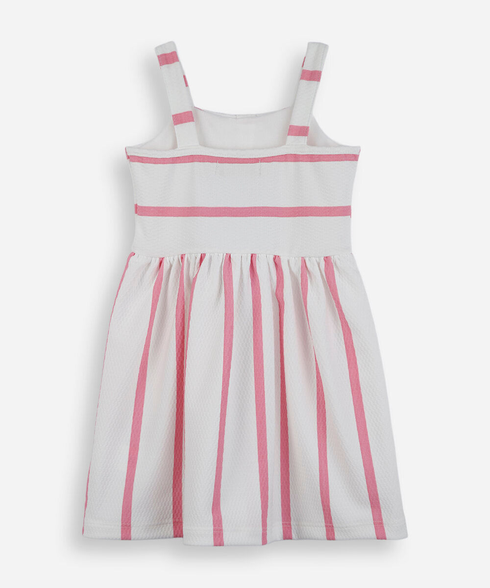 vestido infantil de algodão texturizado listrado rosa