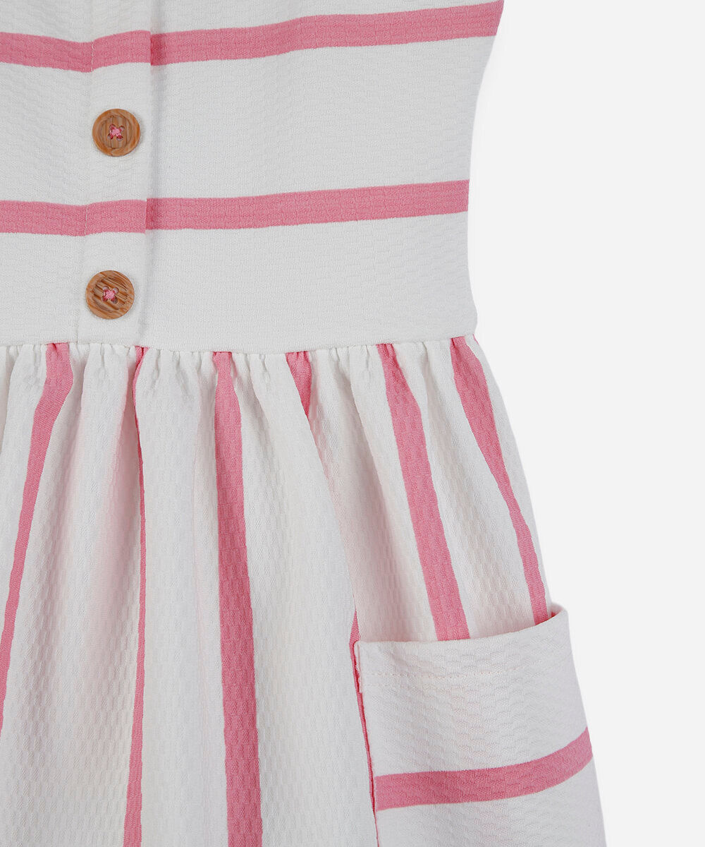 vestido infantil de algodão texturizado listrado rosa