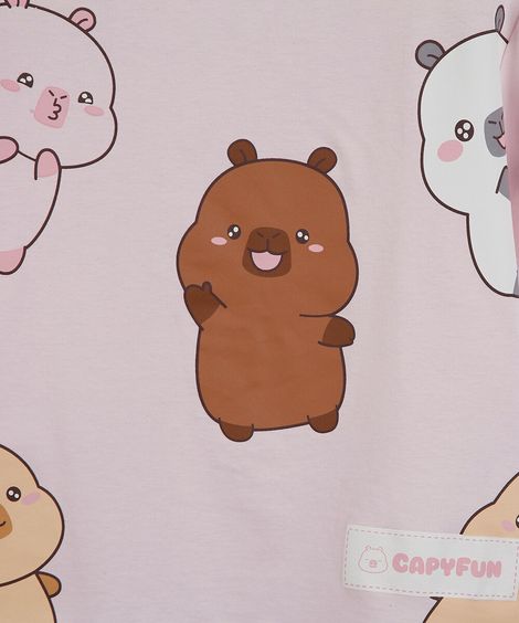 camiseta infantil de algodão manga curta capyfun rosa