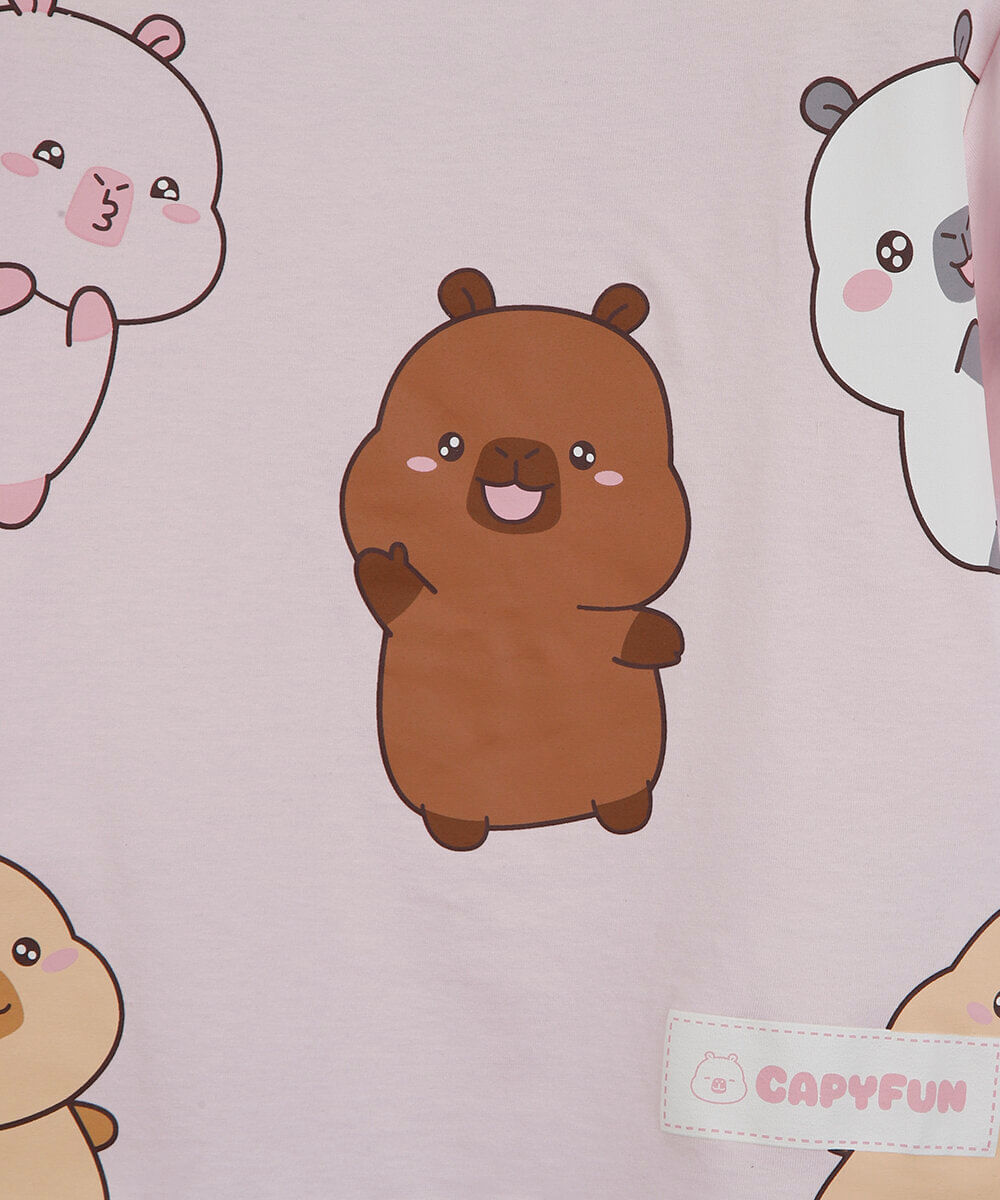 camiseta infantil de algodão manga curta capyfun rosa
