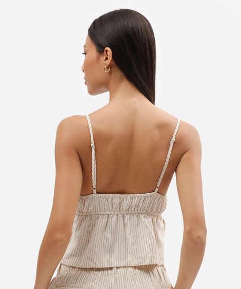 blusa alça fina feminina listrada franzida off white