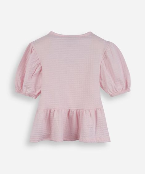 blusa de algodão infantil com lacinho texturizada rosa
