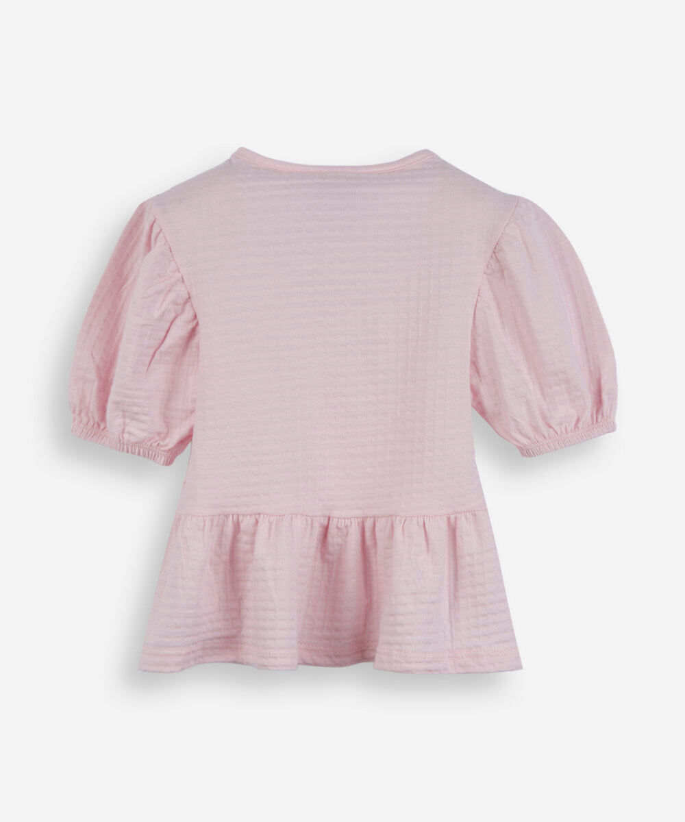 blusa de algodão infantil com lacinho texturizada rosa