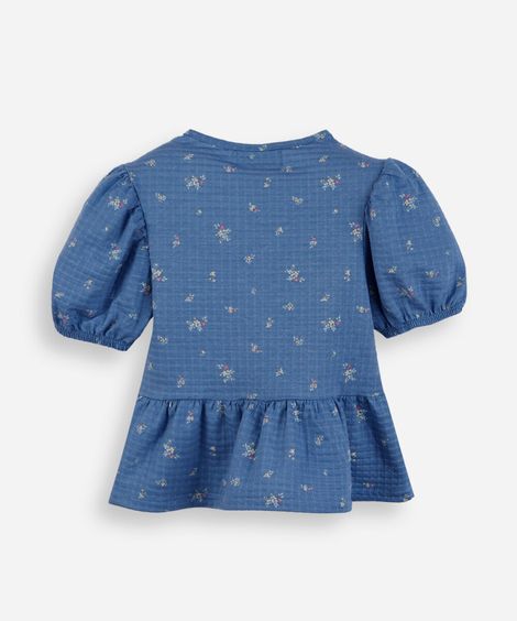 blusa infantil com lacinhos floral azul