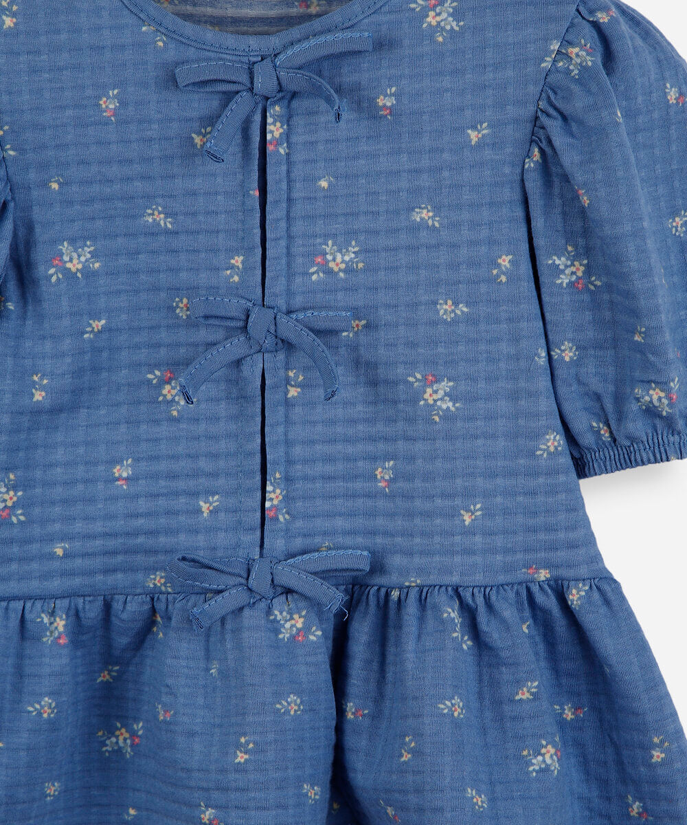 blusa infantil com lacinhos floral azul