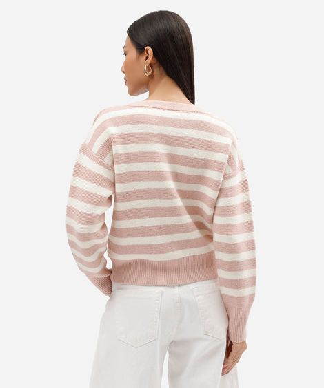 cardigan feminino de tricot listrado rosa