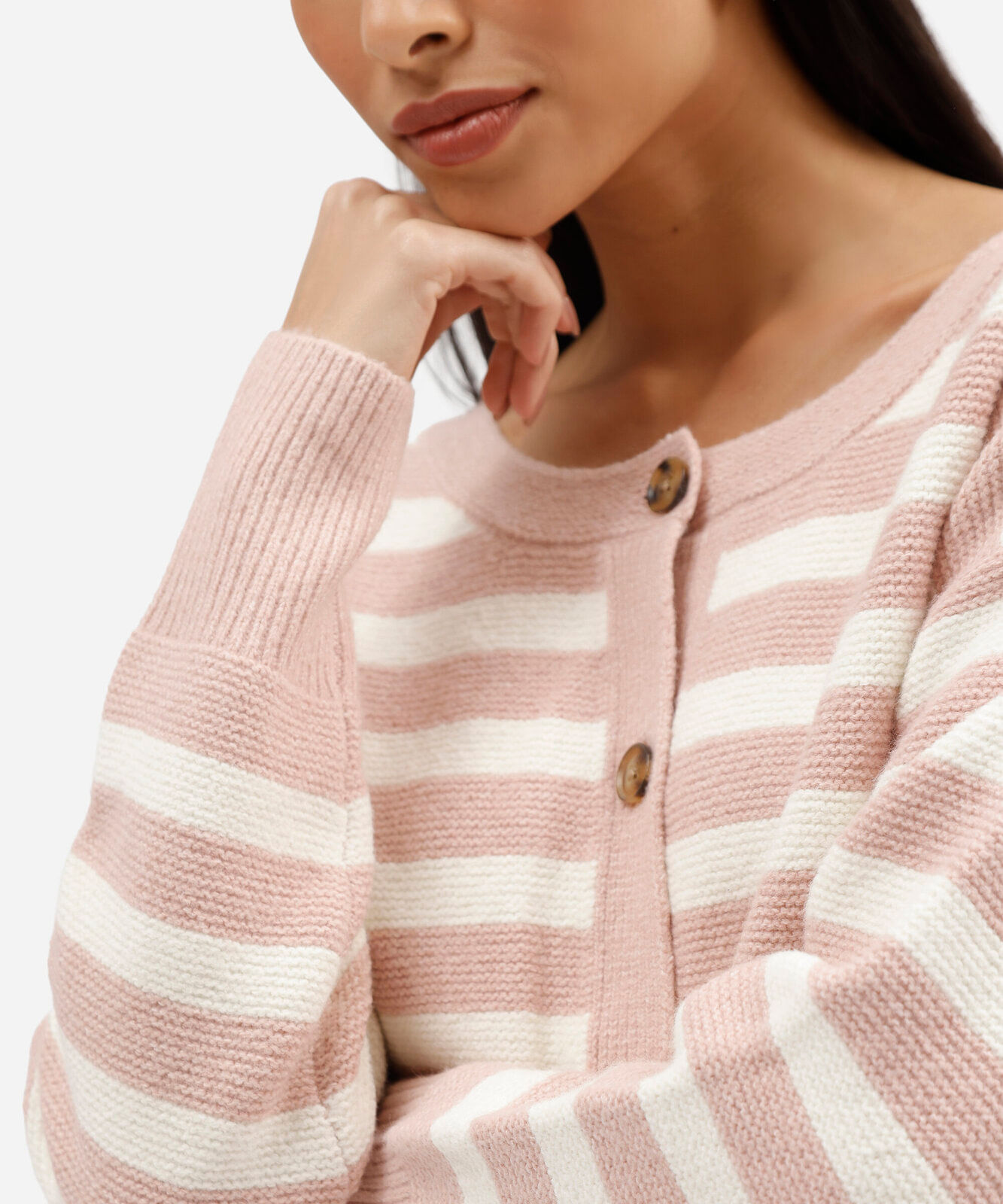 cardigan feminino de tricot listrado rosa