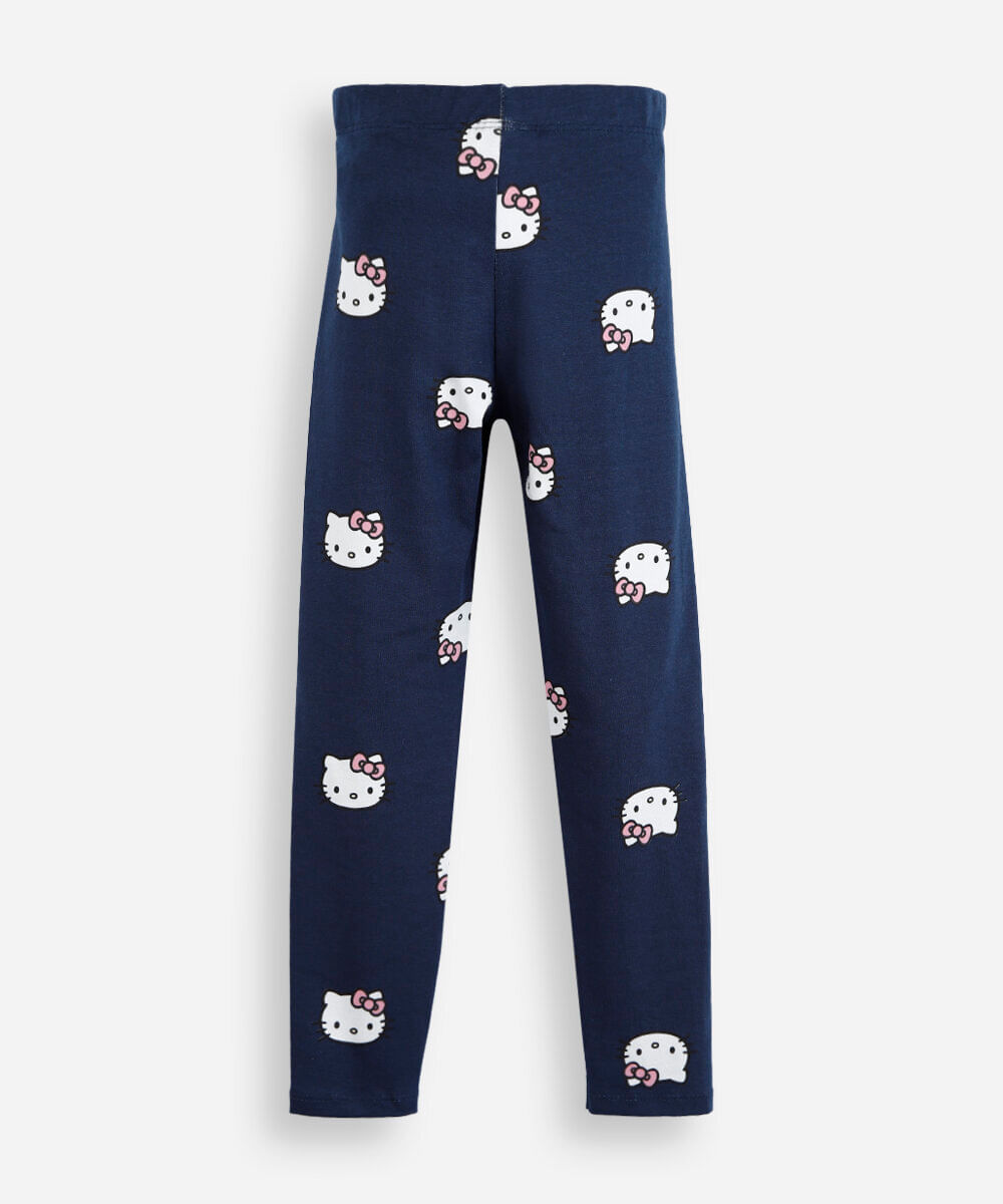 calça legging infantil de algodão hello kitty azul