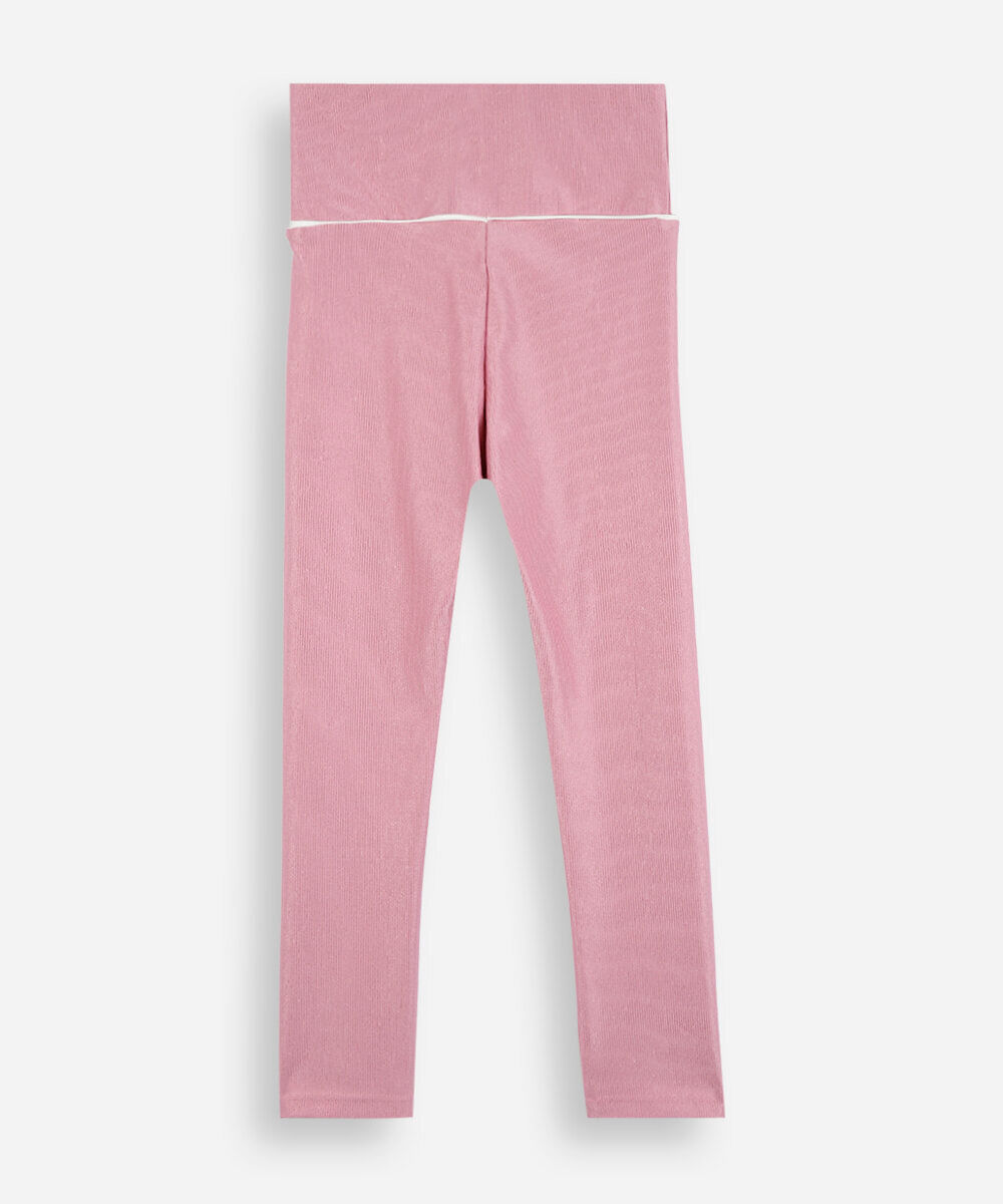 calça legging infantil de poliamida com nervuras rosa
