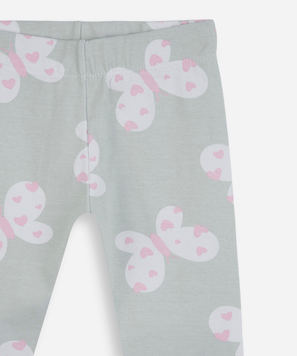 calça legging infantil de algodão borboletas verde