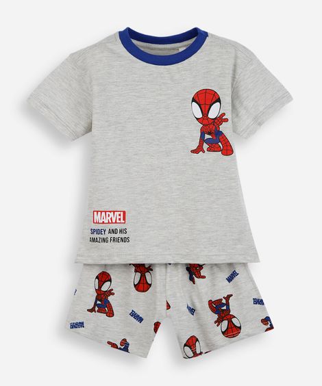 pijama curto infantil com algodão homem aranha cinza