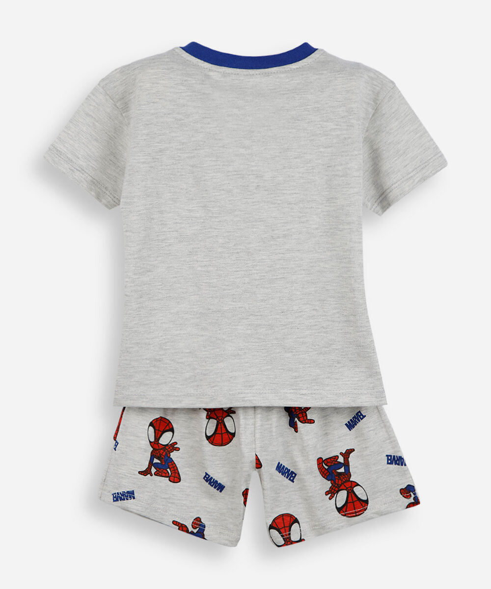 pijama curto infantil com algodão homem aranha cinza
