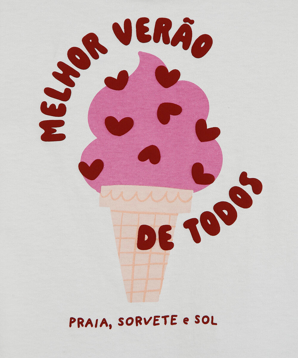 blusa infantil de algodão estampada com babado off white