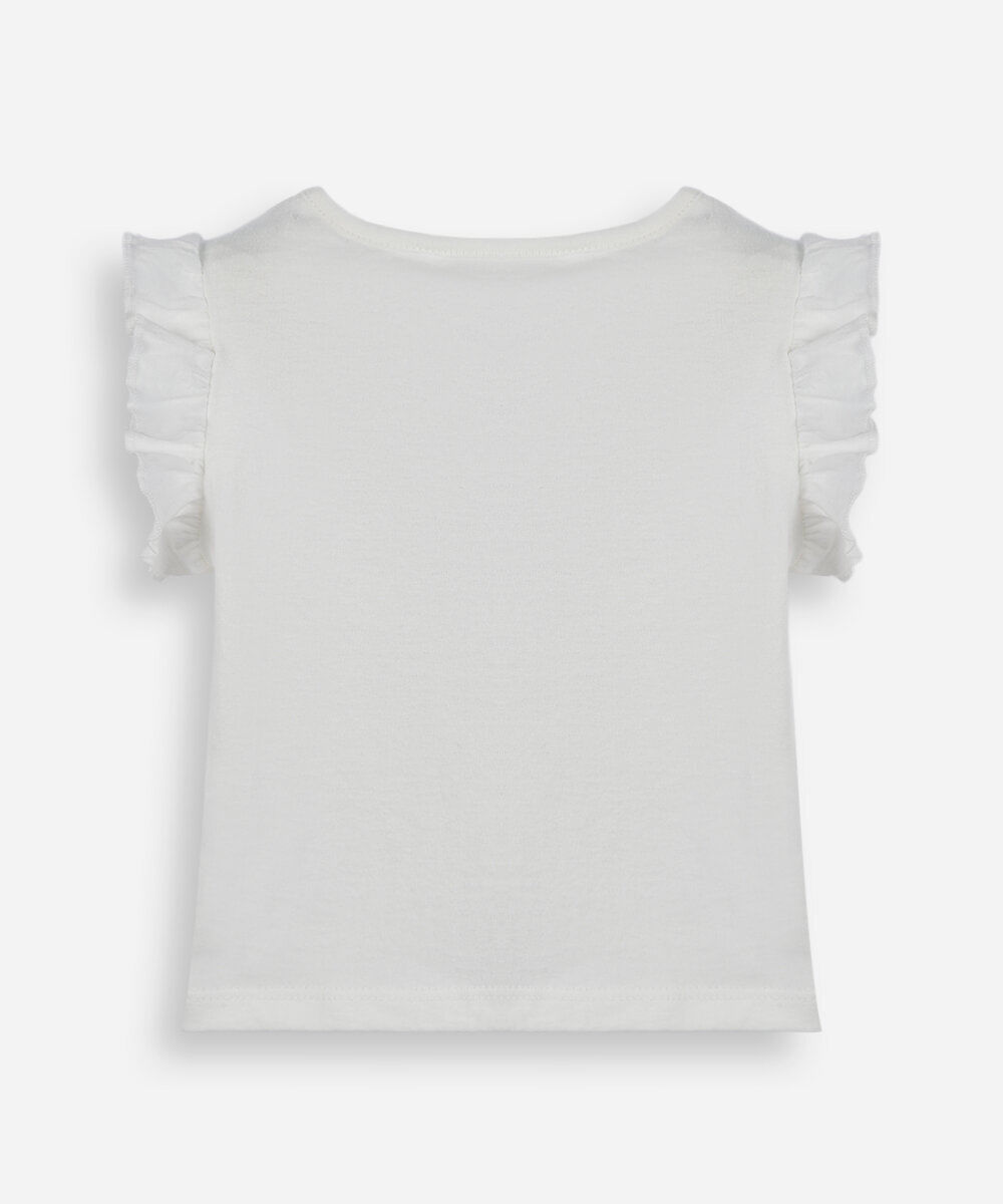 blusa infantil de algodão estampada com babado off white