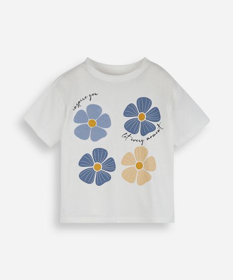 blusa infantil de algodão manga curta floral off white