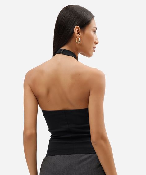 blusa halterneck feminina com viscose preta