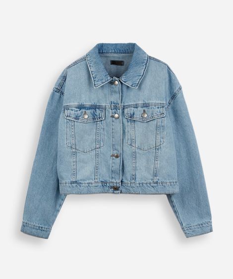 jaqueta cropped juvenil jeans azul