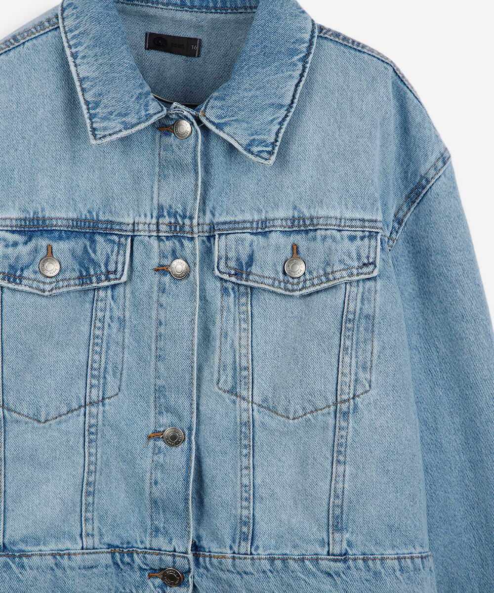 jaqueta cropped juvenil jeans azul