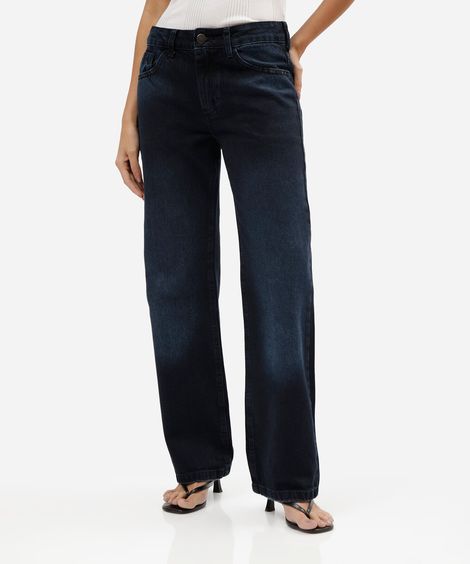 calça wide leg slim feminina jeans cintura baixa azul