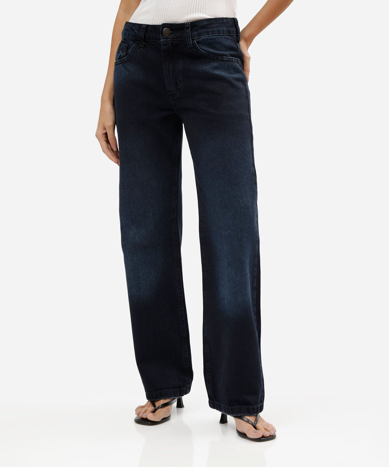 calça wide leg slim feminina jeans cintura baixa azul