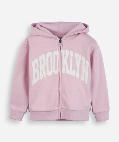 jaqueta infantil de moletom com capuz estampado rosa