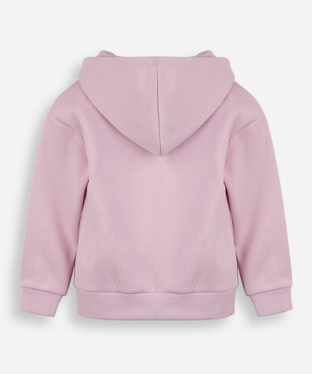jaqueta infantil de moletom com capuz estampado rosa