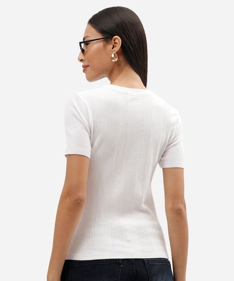 blusa de tricot canelada manga curta off white
