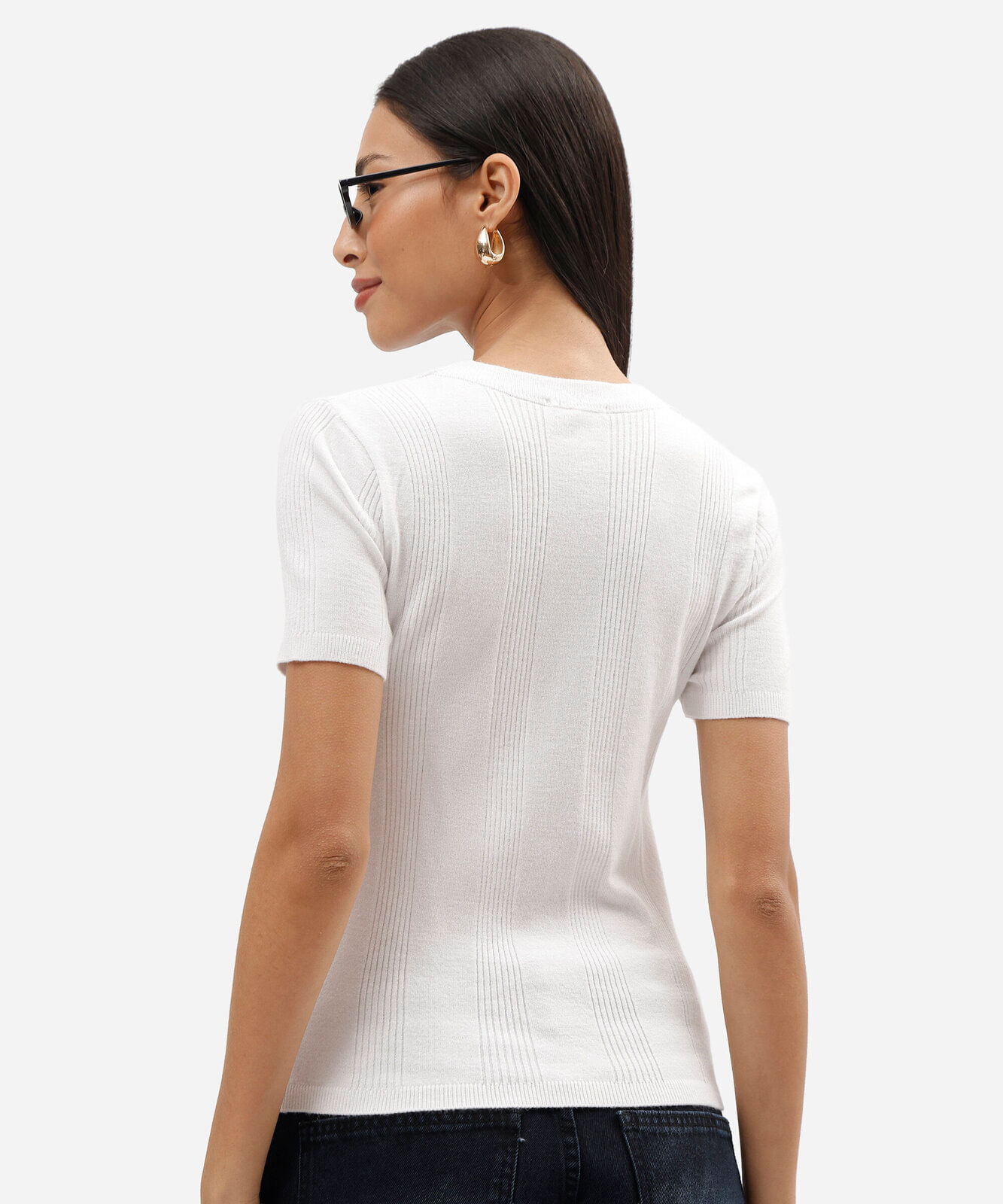 blusa de tricot canelada manga curta off white