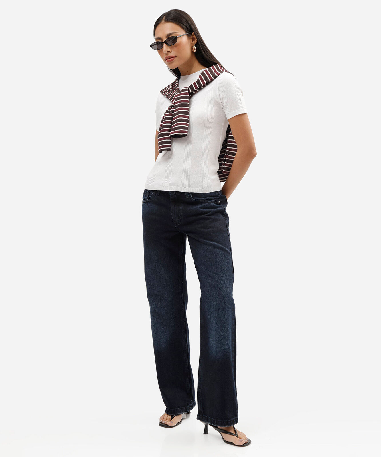 blusa de tricot canelada manga curta off white