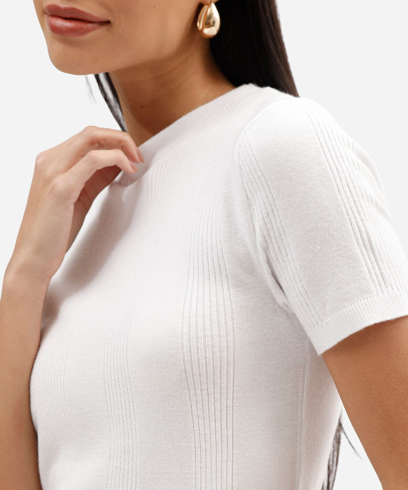 blusa de tricot canelada manga curta off white