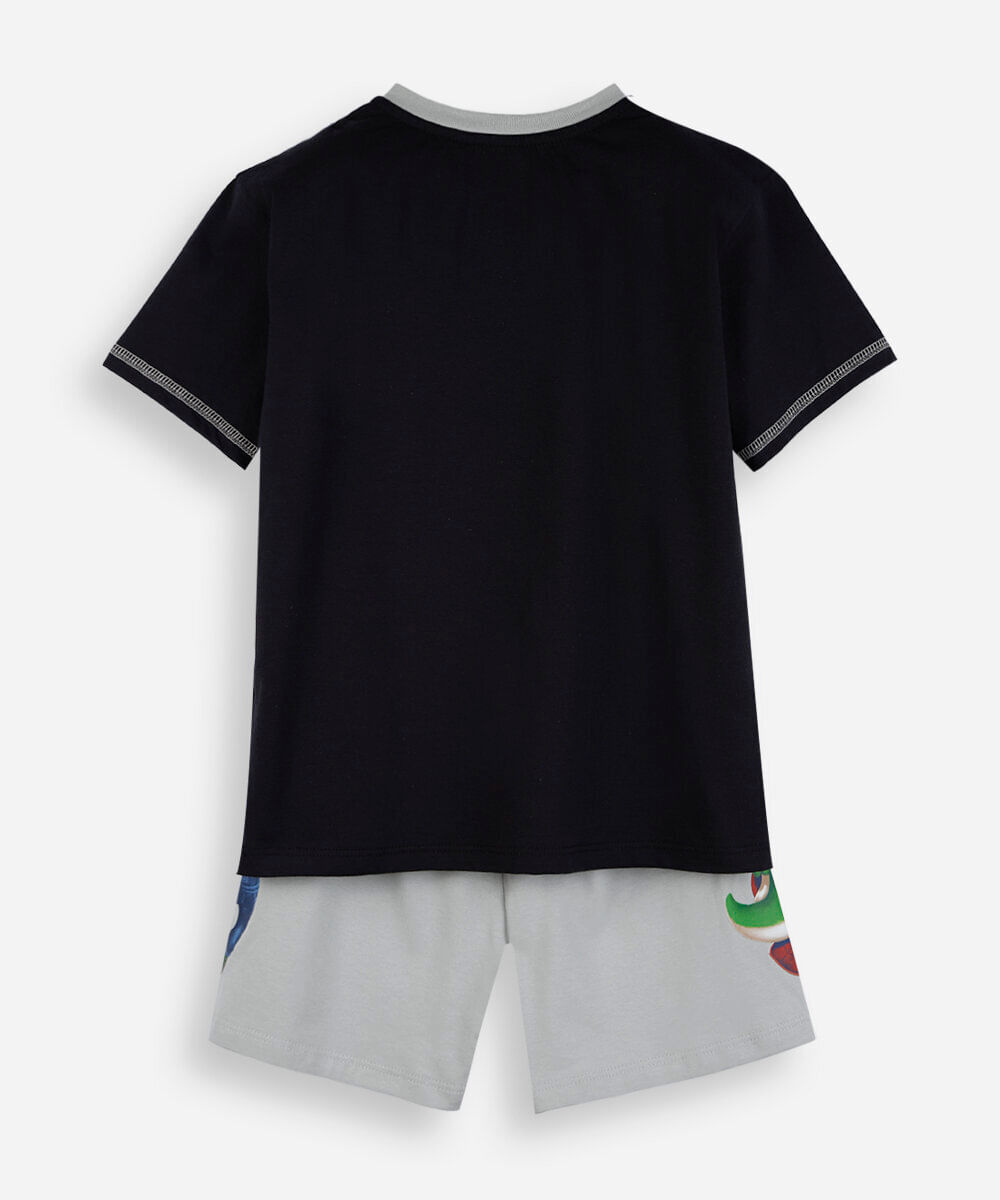 pijama curto infantil de algodão manga curta mario bros preta