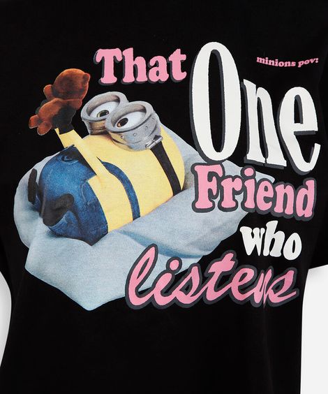 camiseta cropped juvenil de algodão minions manga curta preta