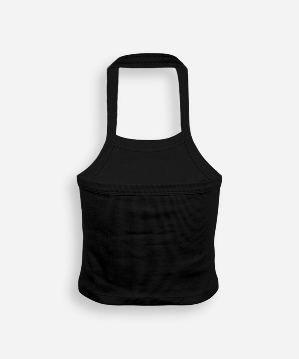 blusa frente única juvenil de algodão canelada preta