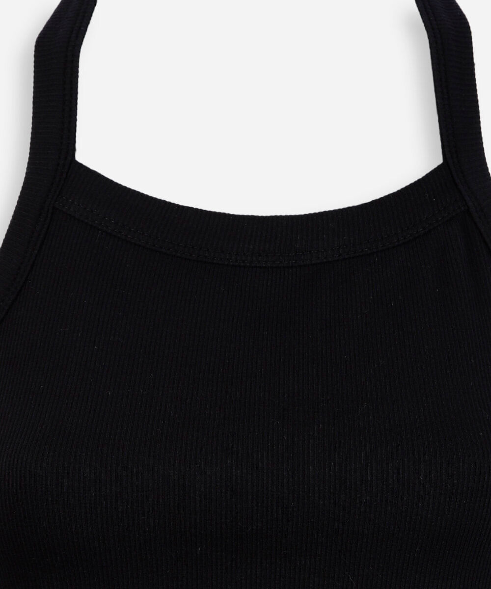 blusa frente única juvenil de algodão canelada preta