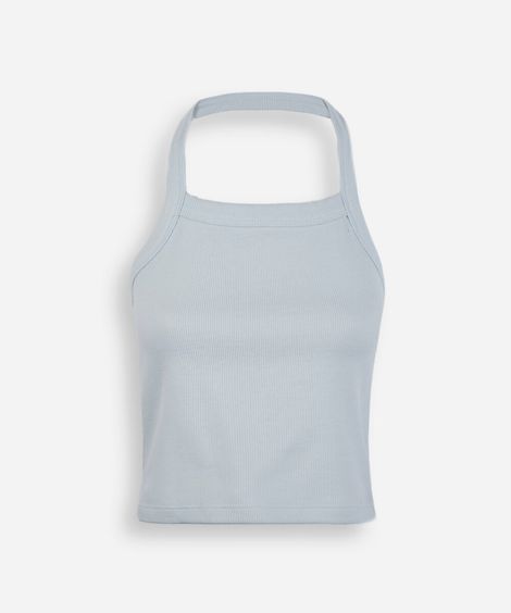 blusa frente única juvenil de algodão canelada azul