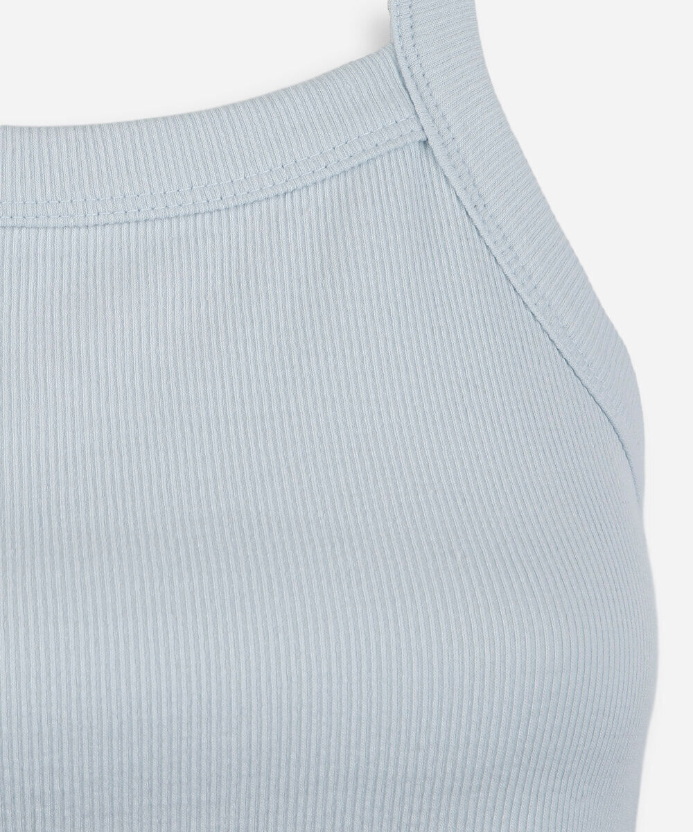 blusa frente única juvenil de algodão canelada azul