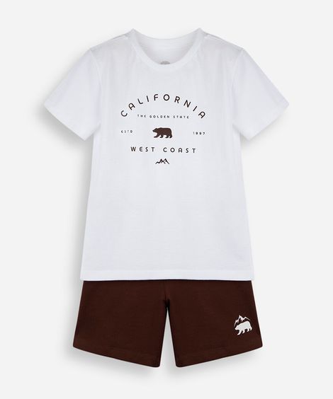 conjunto curto infantil de algodão estampado off white