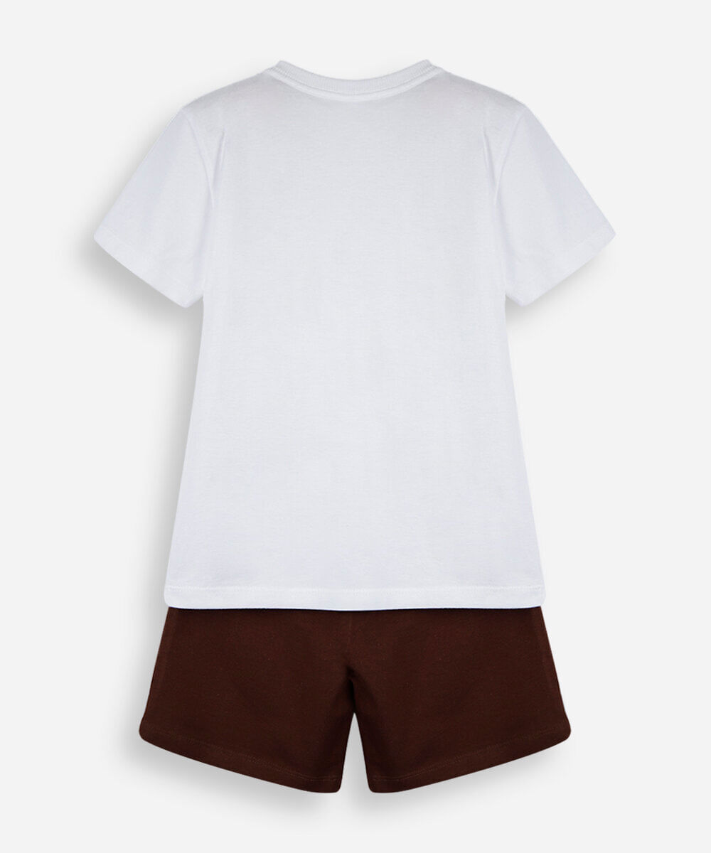 conjunto curto infantil de algodão estampado off white