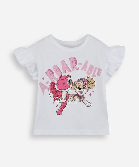 camiseta infantil de algodão manga curta patrulha canina off white