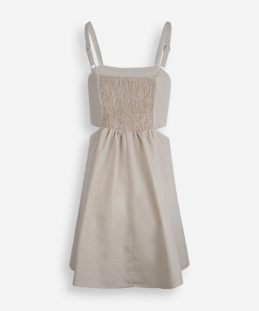 vestido juvenil curto com cutout na cintura bege