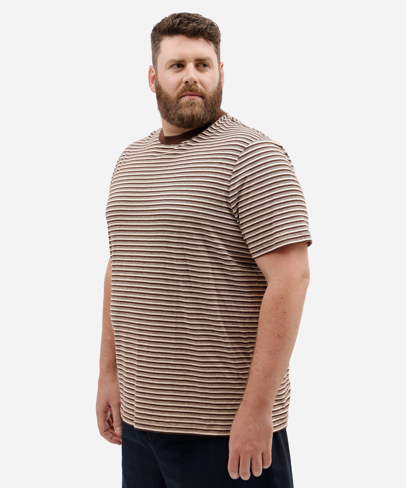 camiseta masculina de algodão manga curta listrada plus size marrom