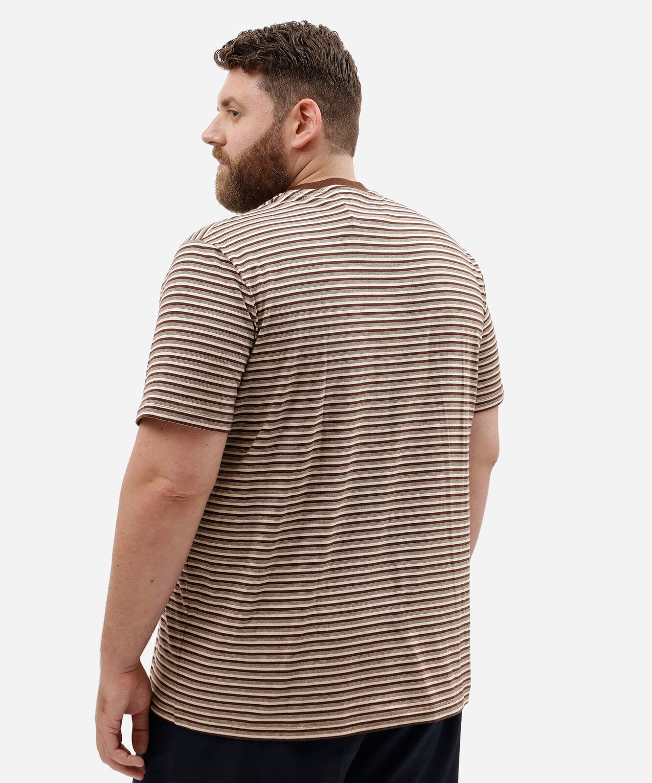 camiseta masculina de algodão manga curta listrada plus size marrom