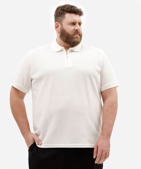 polo masculina com zíper texturizada plus size off white