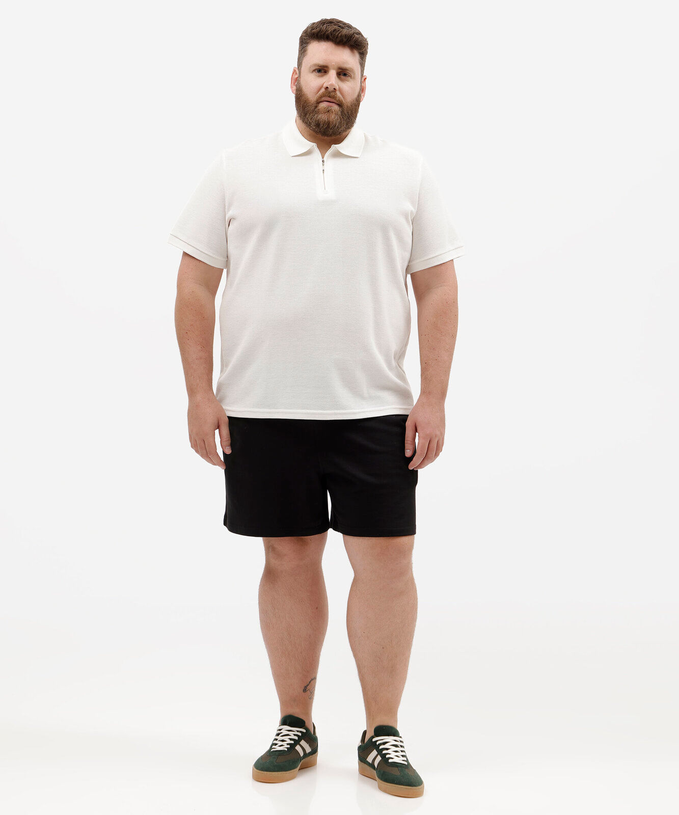 polo masculina com zíper texturizada plus size off white
