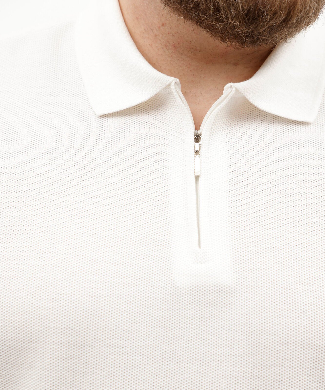 polo masculina com zíper texturizada plus size off white