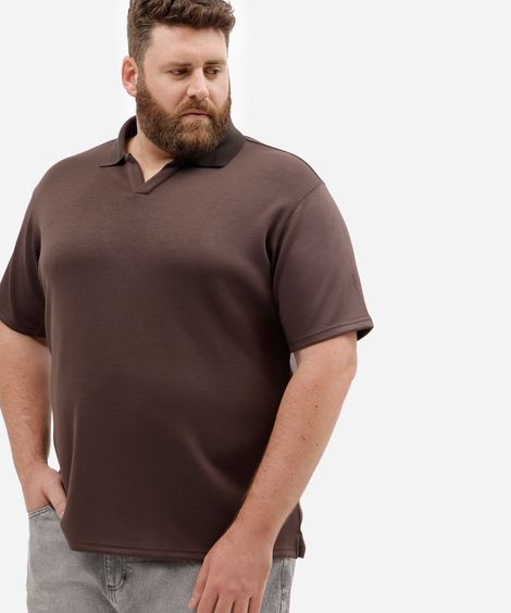 polo masculina com viscose gola v plus size marrom