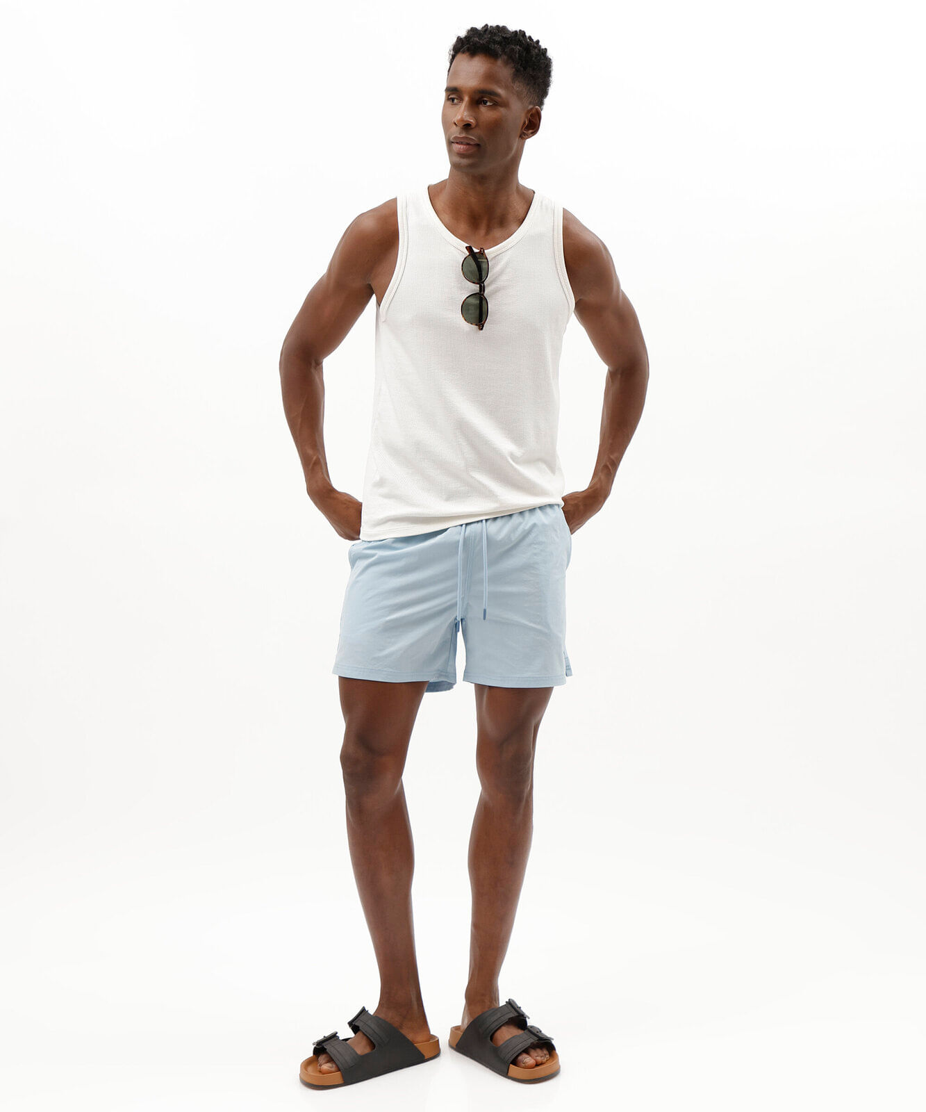 short masculino de poliamida cós elástico azul