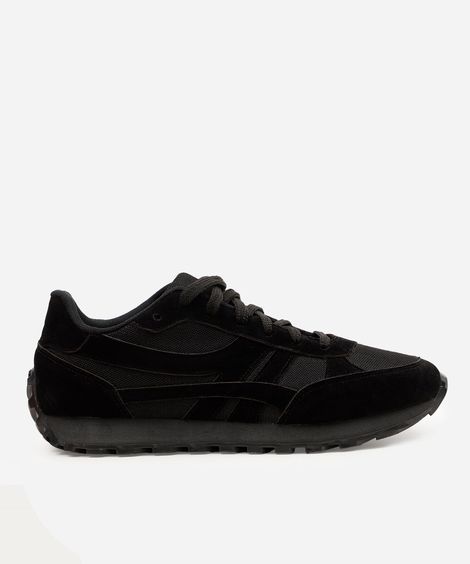 tênis casual masculino com recortes tratorado preto