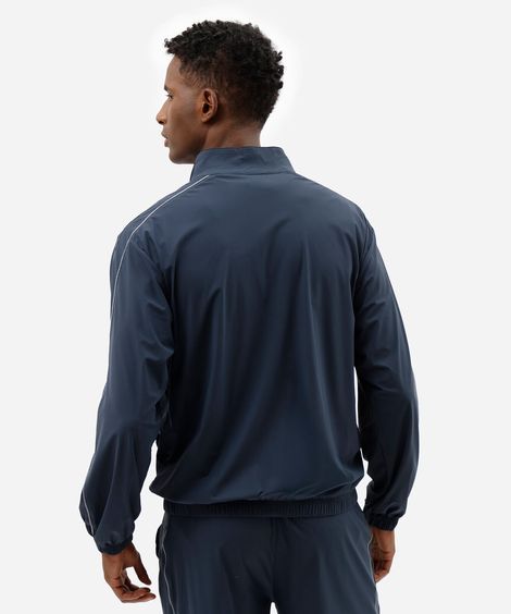 jaqueta esportiva masculina de poliamida gola alta com nervuras azul