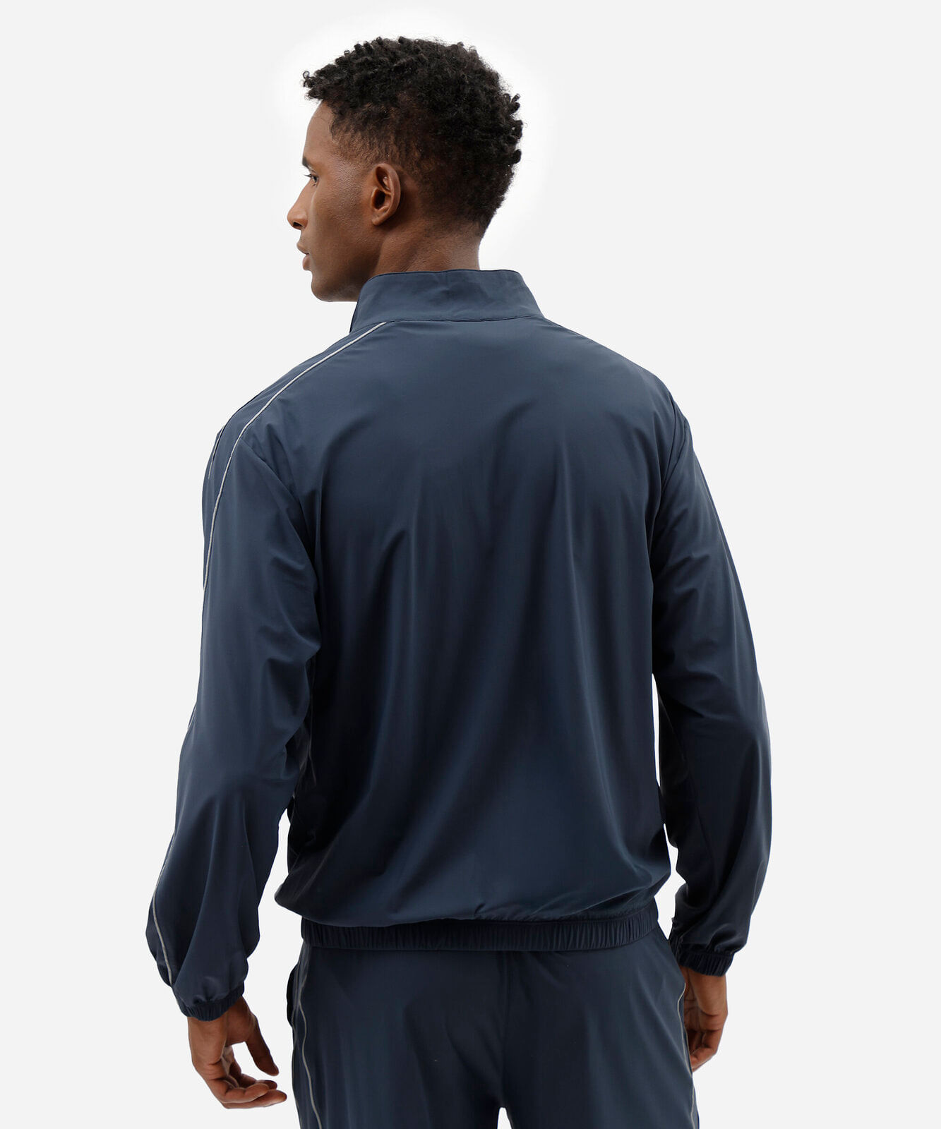 jaqueta esportiva masculina de poliamida gola alta com nervuras azul